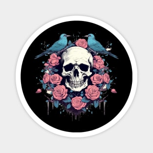 Skull with Roses and Birds Magnet